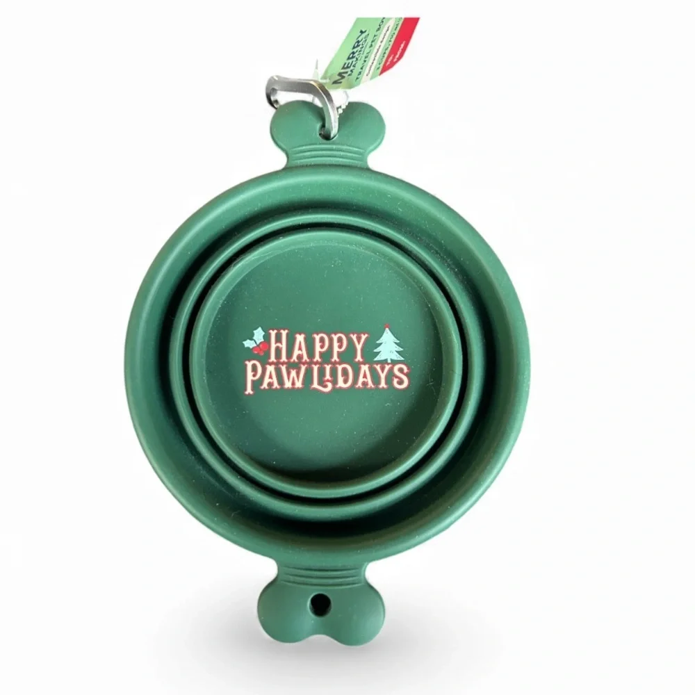Christmas Dog Travel Bowl collapsible Holiday
